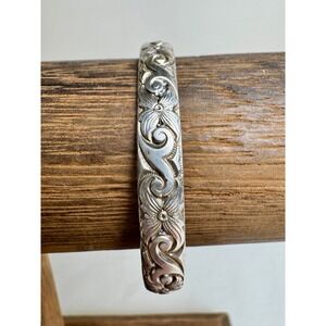 Gary Nez Navajo Sterling Silver Child Cuff Bracelet Vintage Floral Stamped GN
